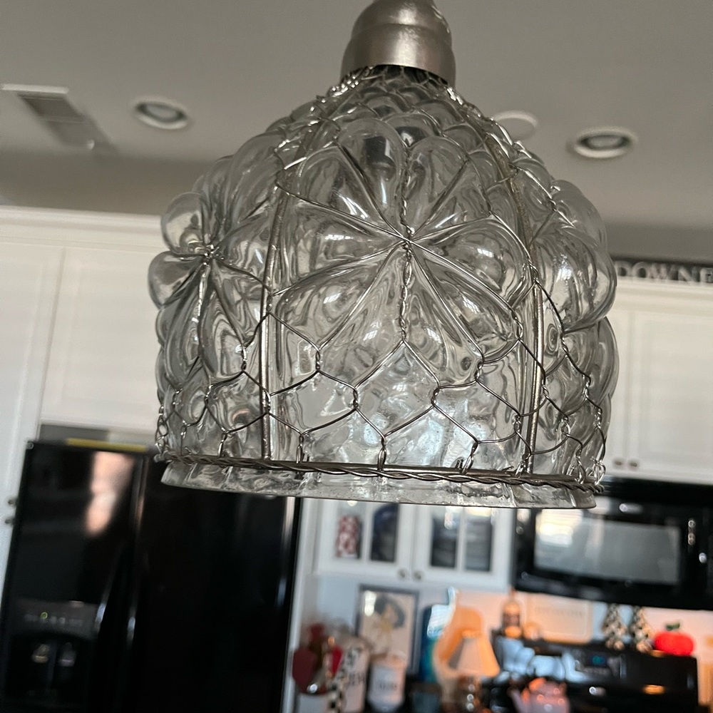 Clear Glass Pendant Light with Decorative Wire Cage(pair)Dimmable